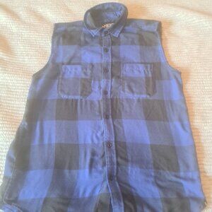 XXX RUDE (Hot Topic) Men's Blue Buffalo Plaid Sleeveless Button-Down
